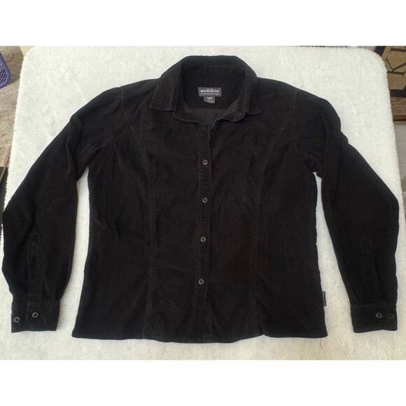Woolrich Button Front Shirt Micro Corduroy Shirt Princess Seam Black Womens Size - Picture 1 of 8